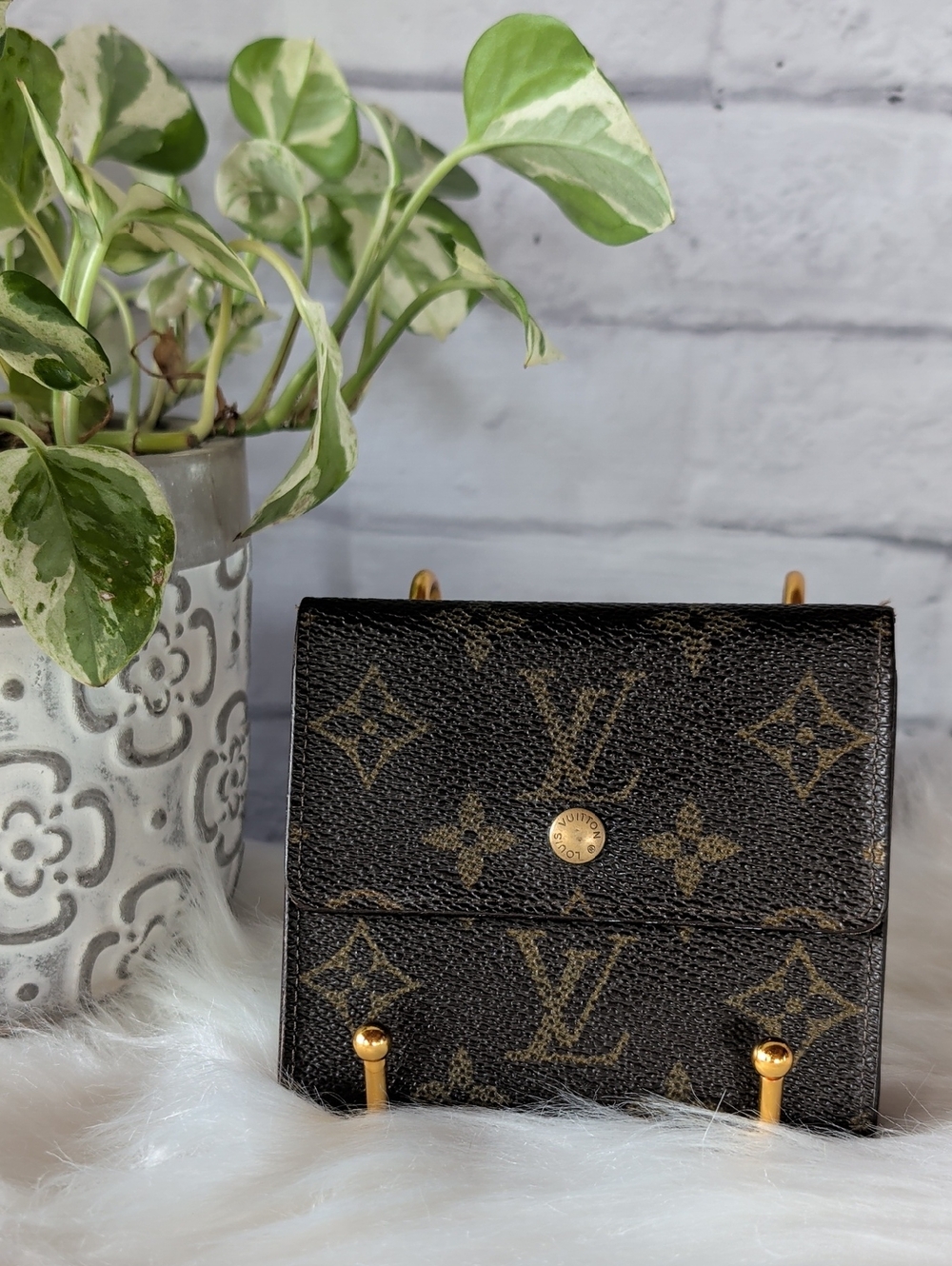 Authentic Louis Vuitton Monogram Compact Snap Wallet in Brown and Gold